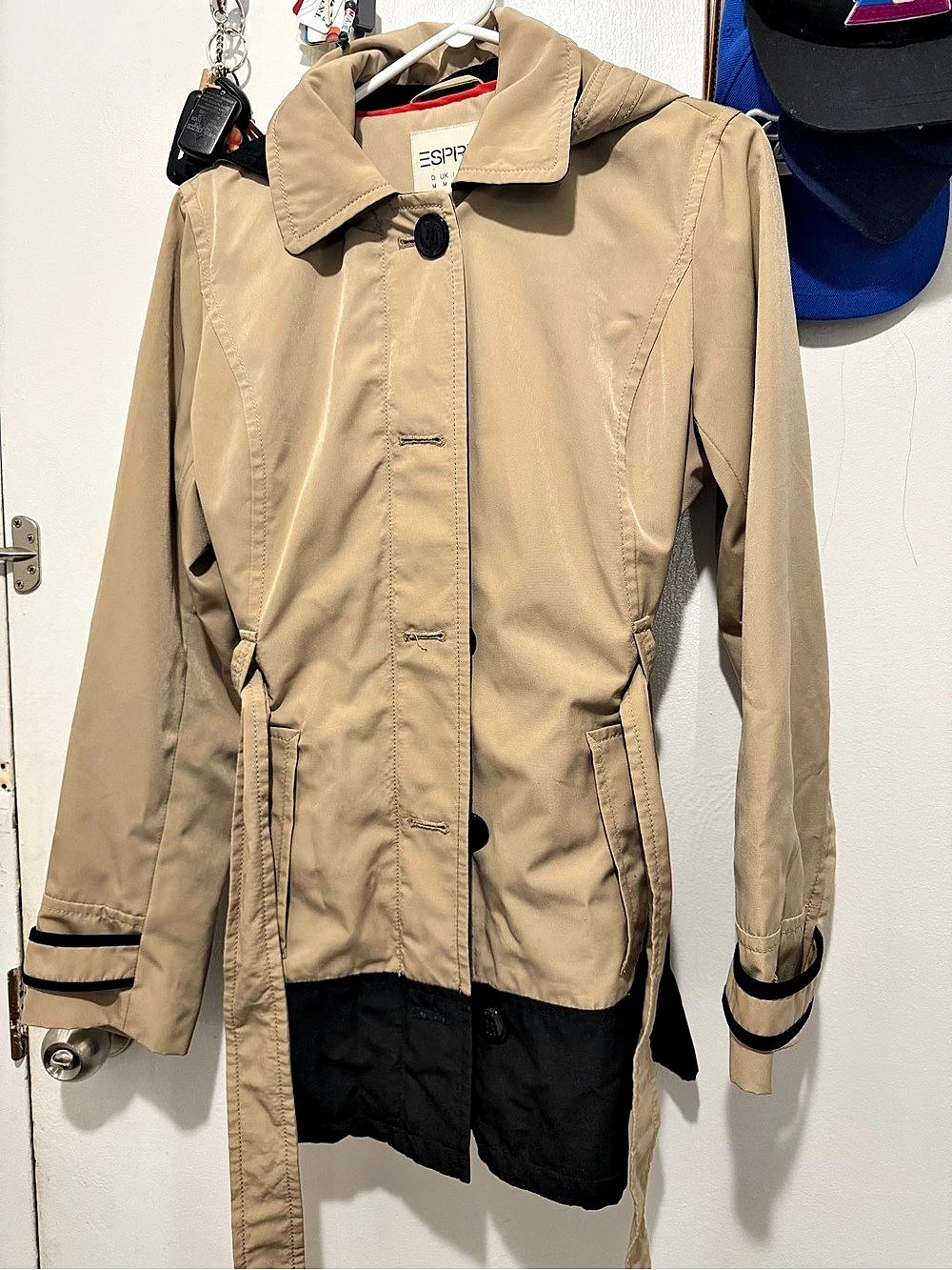 Esprit Color Block Hooded Trench Coat Size Medium